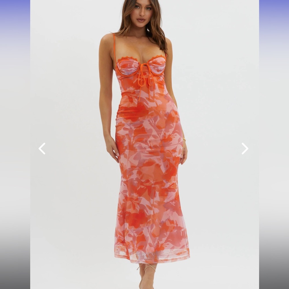 Selfie Leslie fortune lace trim mesh midi dress